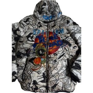 Members Only Space Jam A New Legacy Puffer Jacket Hooded Cartoon Print Coat